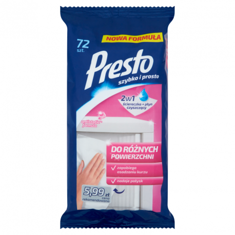 PRESTO CLEAN ściereczki 72szt DO RÓŻNYCH POWIERZ.