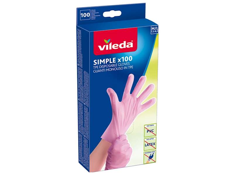 VILEDA RĘKAWICE TPE 100szt SIMPLE  M/L  różowe