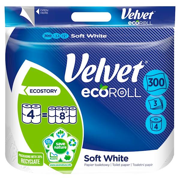 VELVET ECO ROLL papier toal.4szt biały celuloza 3w