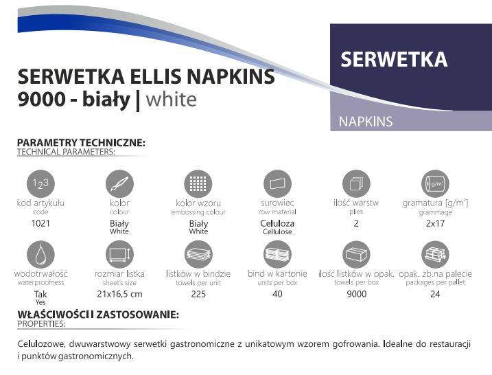 SERWETKI ELLIS NAPKINS 1021 karton 9000szt 16,5x21