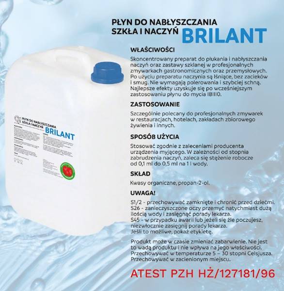 BRILANT 10L nabłyszczacz do zmywarek gastronomiczn