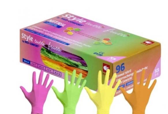 RĘKAWICE NITRYLOWE kolorowe M 96szt TUTTI FRUTTI