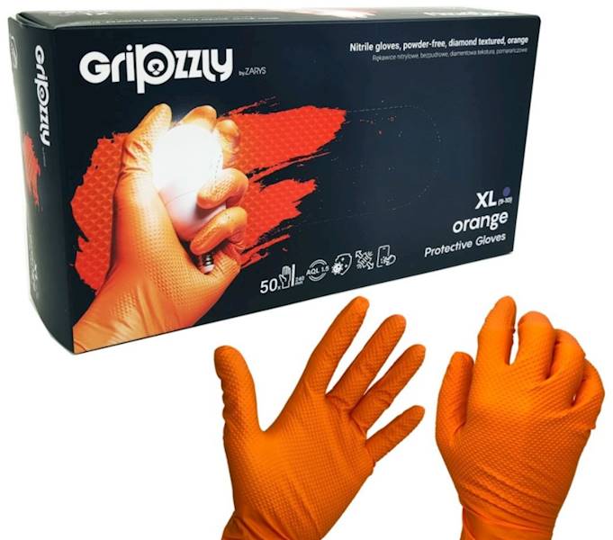 RĘKAWICE GRIPZZLY NITRYL POMARAŃCZOWE  XL 50szt