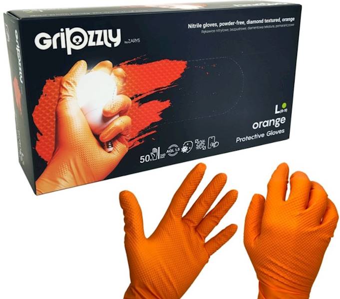 RĘKAWICE GRIPZZLY NITRYL POMARAŃCZOWE  L 50szt