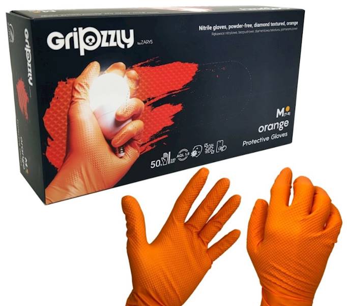 RĘKAWICE GRIPZZLY NITRYL POMARAŃCZOWE  M 50szt