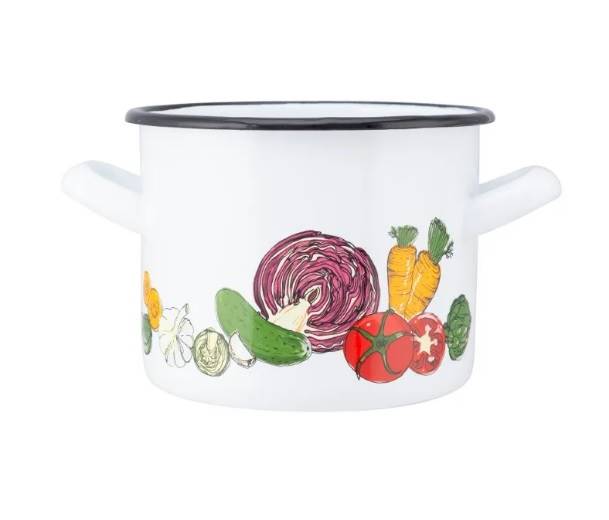 GARNEK 14cm 1,5L emaliowany zdob.WARZYWA