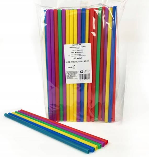 SŁOMKI  PP240x8mm - 100szt KOLOR wielokrot.użytku
