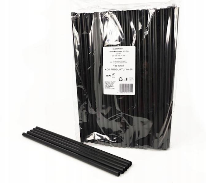 SŁOMKI  PP240x8mm - 100szt CZARNE wielokrot.użytku