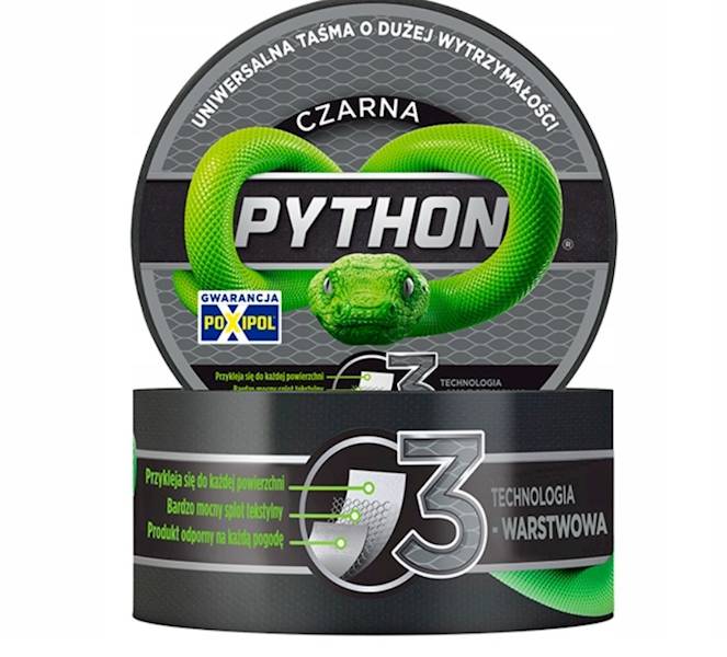 TAŚMA PYTHON - CZARNA uniwersalna 48mm x 9m 