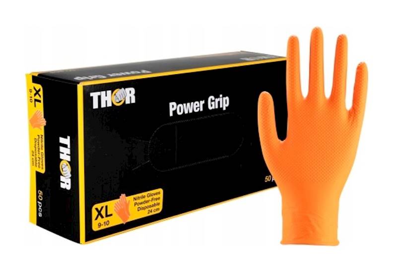 RĘKAWICE NITRYL. THOR Power grip -XL- 50szt ORANGE