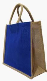 Torba z juty 40x35x15 front niebieski,boki nat.