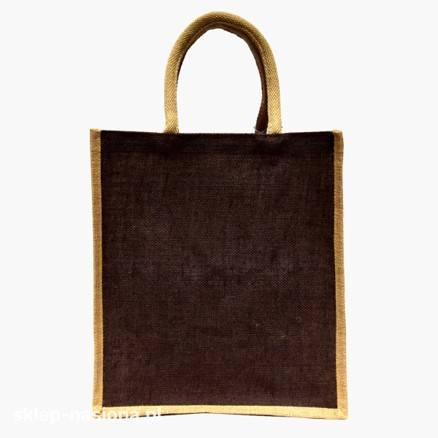 Torba z juty 40x35x15 front brązowy, boki natur.