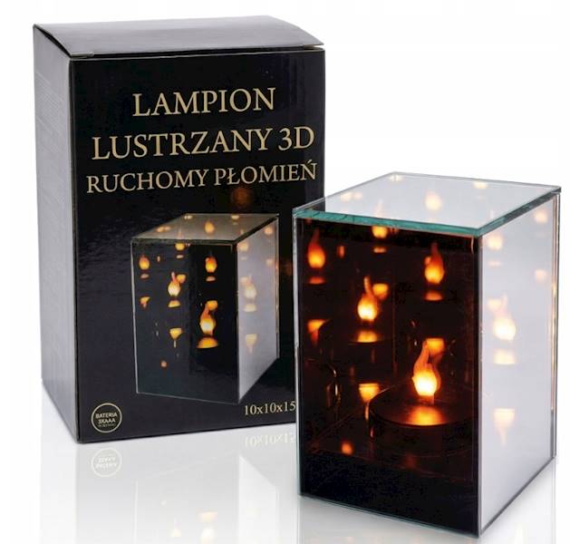 LAMPION LUSTRZANY KWADRAT 3D - RUCHOMY PŁOMIEŃ