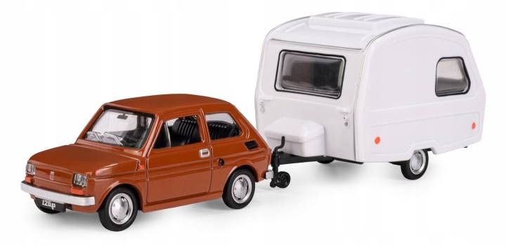 Model FIAT 126p+przyczepa NIEWIADÓWKA BRĄZOWA