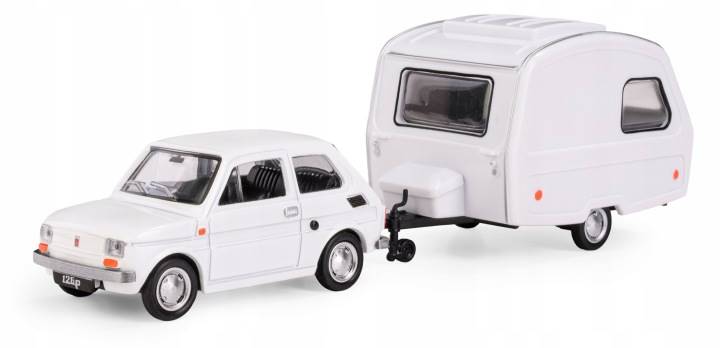 Model FIAT 126p+przyczepa NIEWIADÓWKA BIAŁA