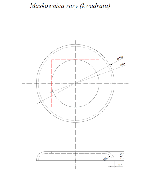 Rozeta maskująca do rur ( maskownica rury ) Ø 60mm x Ø 100mm  ≠ 2.5mm - surowa