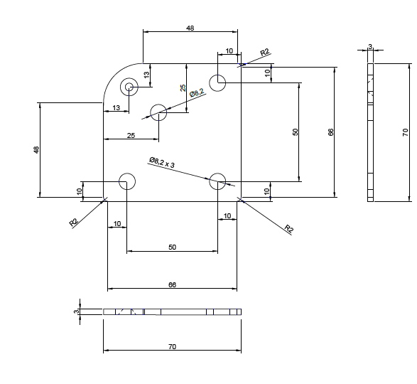 Płytka do mocowania nóg meblowych 70mm x 70mm - Ø 8mm
