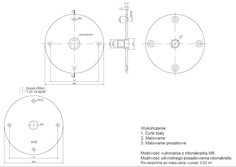 Krążek nogi stołu M-8 ( 8mm x 92mm x 4mm ) - z nitonakrętką