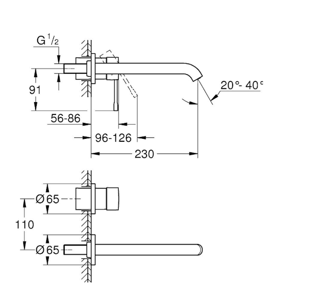 Grohe Essence  bateria umywalkowa do montażu z elementem podtynkowym zasięg wylewki 230 mm warm sunset