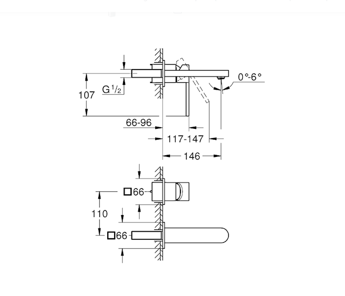Grohe Plus bateria umywalkowa podtynkowa  1-uchwytowa 2-otworowa do baterii umywalkowej podtynkowej rozmiar M, zasięg wylewki 147 mm chrom