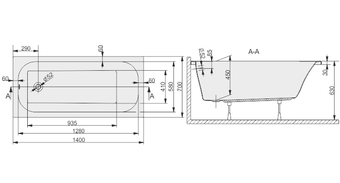 Free Line WP/FREE 70x140+STW wanna akrylowa prostokątny 1400 x 700 mm biała EW ze stelażem STW