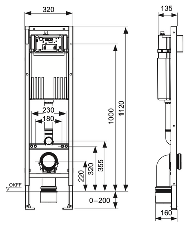 Stelaż do WC podtynkowy TECEbase uruchamianie z przodu 2/4l 320 x 1120 x 135 mm