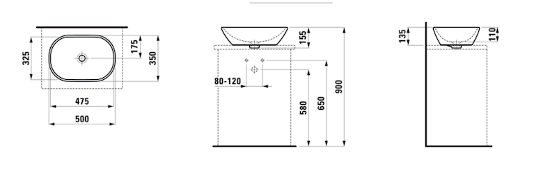 Laufen LUA umywalka ceramiczna nablatowa owalny bez otworu bez przelewu 500 x 350 x 135 mm biała 