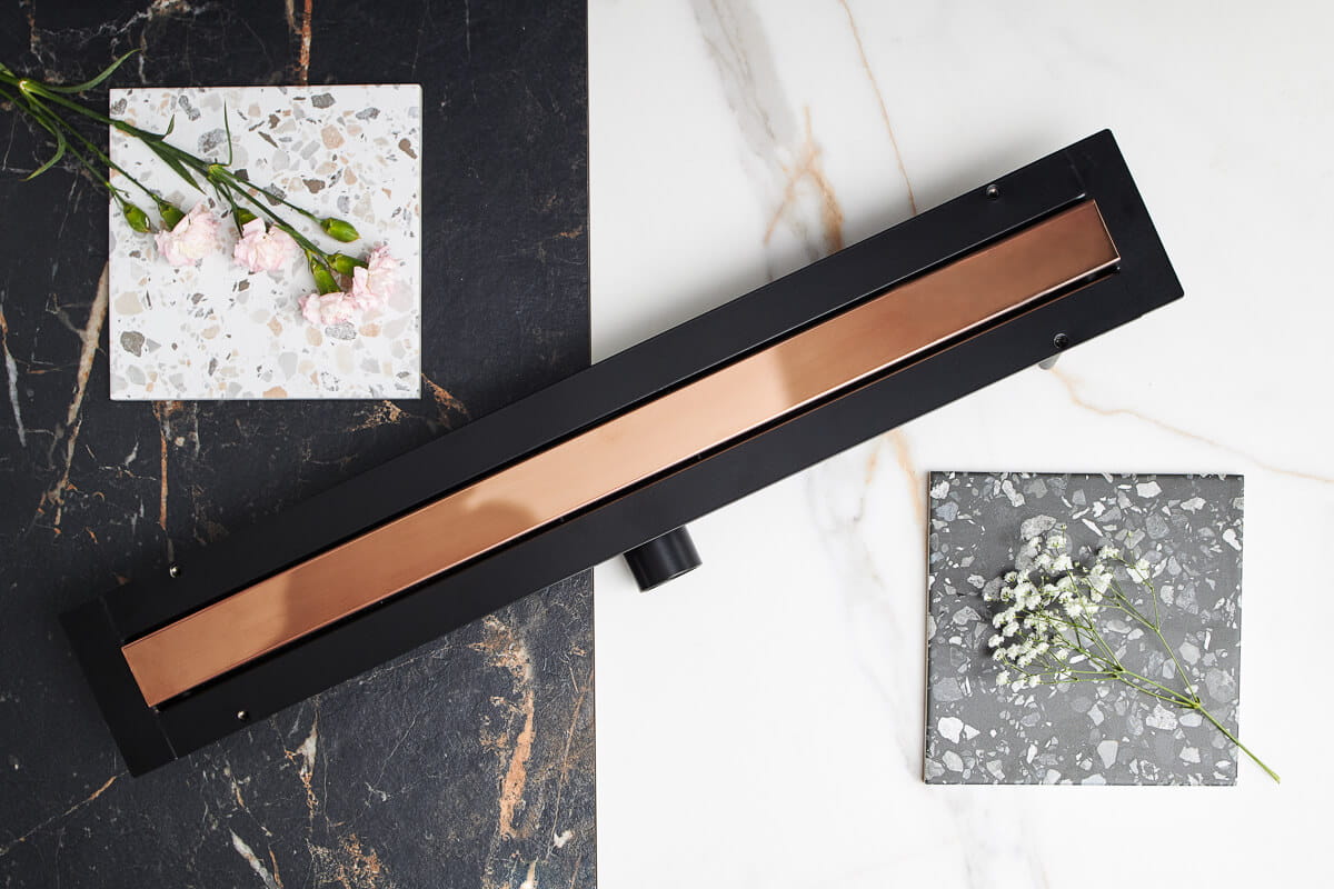 Odpływ Liniowy Różowe Złoto Błyszczące - Super Niski -LINE PRO - Chrome Rose Gold