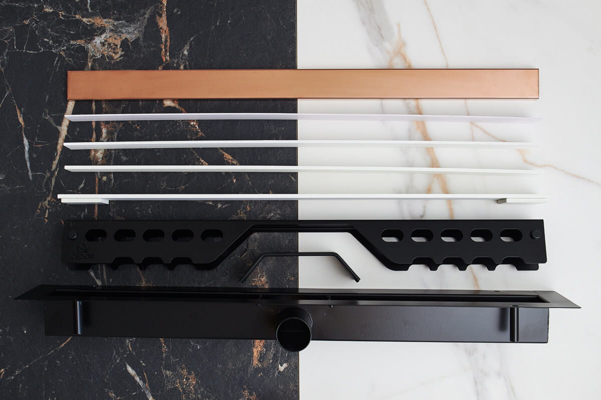 Odpływ Liniowy Różowe Złoto Błyszczące - Super Niski -LINE PRO - Chrome Rose Gold