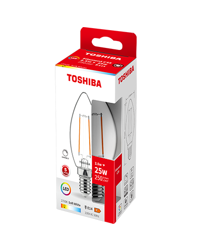 TOSHIBA LED CANDLE FILAMENT C35 E14 2.5W 2700K 25W