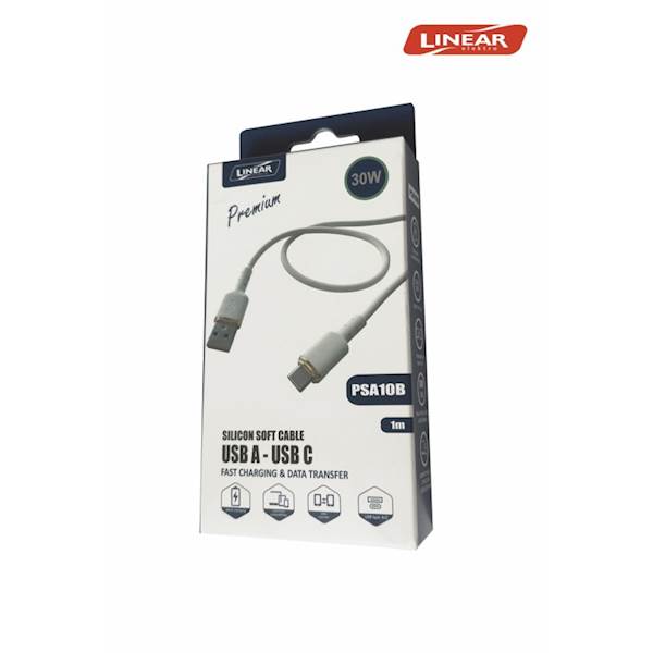 KABEL GSM PSA10B USB A- C 30W/3A SILICON biały 1m