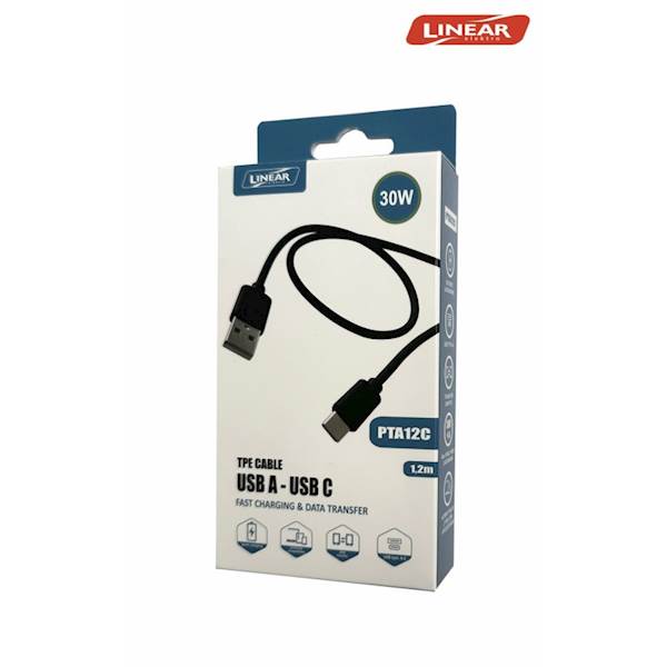 KABEL GSM PTA12C USB A- C 30W/3A TPE 1.2 m czarny