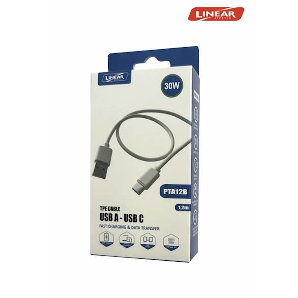 KABEL GSM PTA12B USB A- C 30W/3A TPE 1.2 m biały