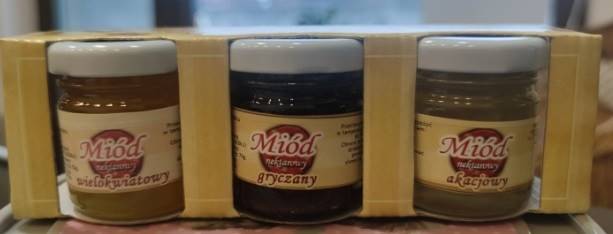 Zestaw 3 x 50 g mix miodów w kartiniku ozdobnym