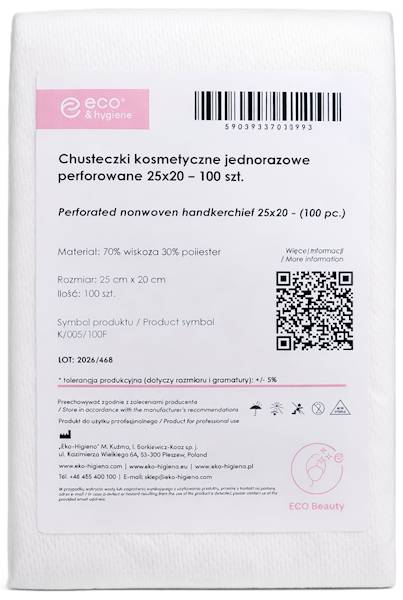 Chusteczki PERFOROWANE kosmetyczne 25x20 100szt
