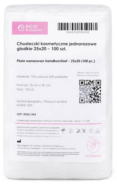 Chusteczki GŁADKIE kosm. 25x20 100szt