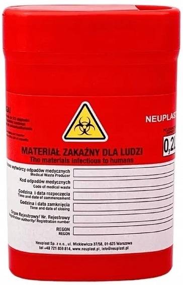 Pojemnik na odpady medyczne na zużyte igły 0,2L