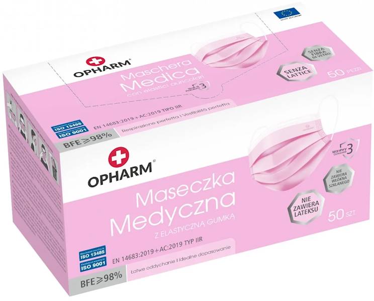 Maseczka OCHRONNA Medical jednorazowa różowa 50szt