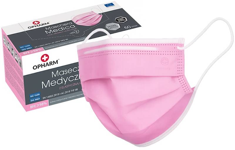 Maseczka OCHRONNA Medical jednorazowa różowa 50szt