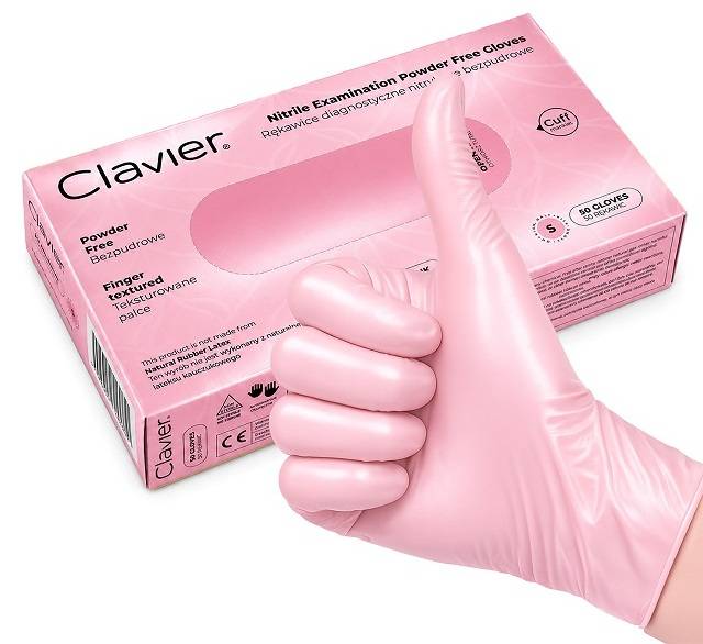 CLAVIER Rękawiczki nitrylowe Różowe S 50szt