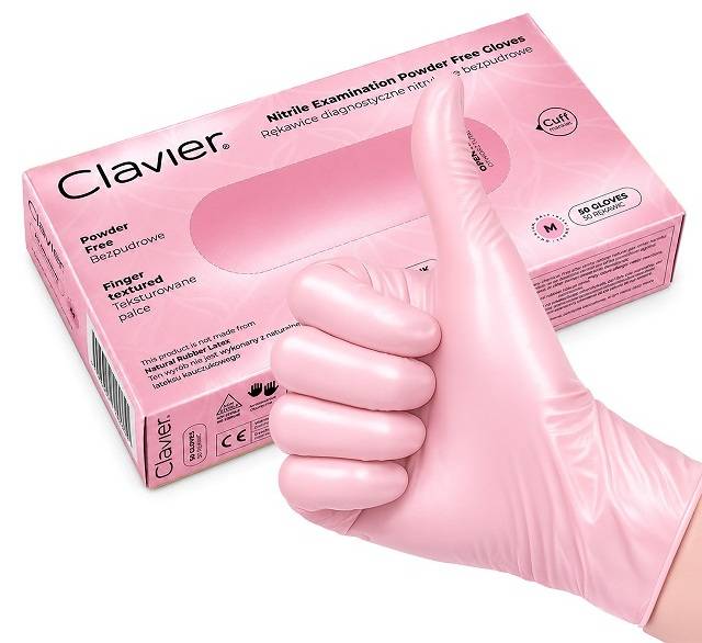 CLAVIER Rękawiczki nitrylowe Różowe M 50szt