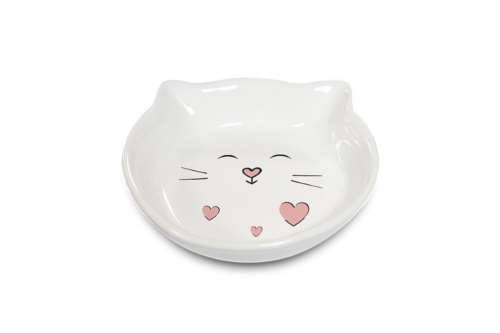 Miska ceramiczna dla kota "biały kot", biała 14x14