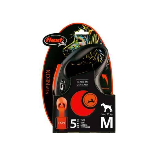 Smycz aut. Flexi Neon taśma M-5m do 25kg pomarańcz