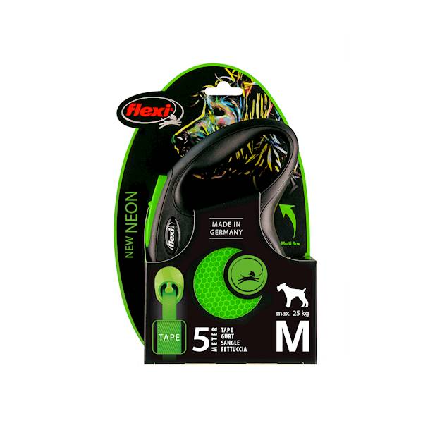 Smycz aut. Flexi Neon taśma M-5m do 25kg zielona