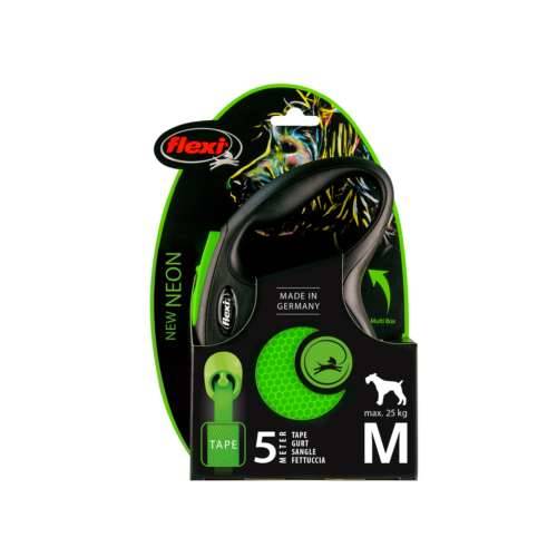 Smycz aut. Flexi Neon taśma M-5m do 25kg zielona