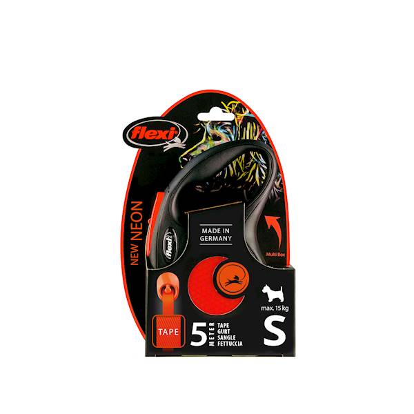Smycz aut. Flexi Neon taśma S-5m do 15kg pomarańcz
