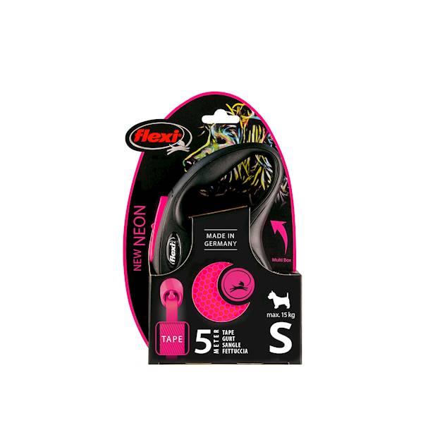 Smycz aut. Flexi Neon taśma S-5m do 15kg różowa
