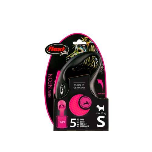 Smycz aut. Flexi Neon taśma S-5m do 15kg różowa