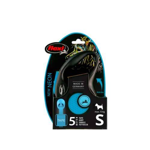 Smycz aut. Flexi Neon taśma S-5m do 15kg niebieska
