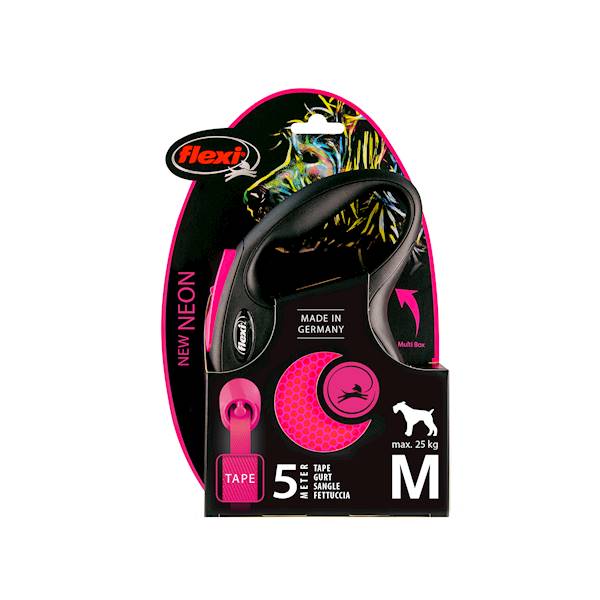 Smycz aut. Flexi Neon taśma M-5m do 25kg różowa